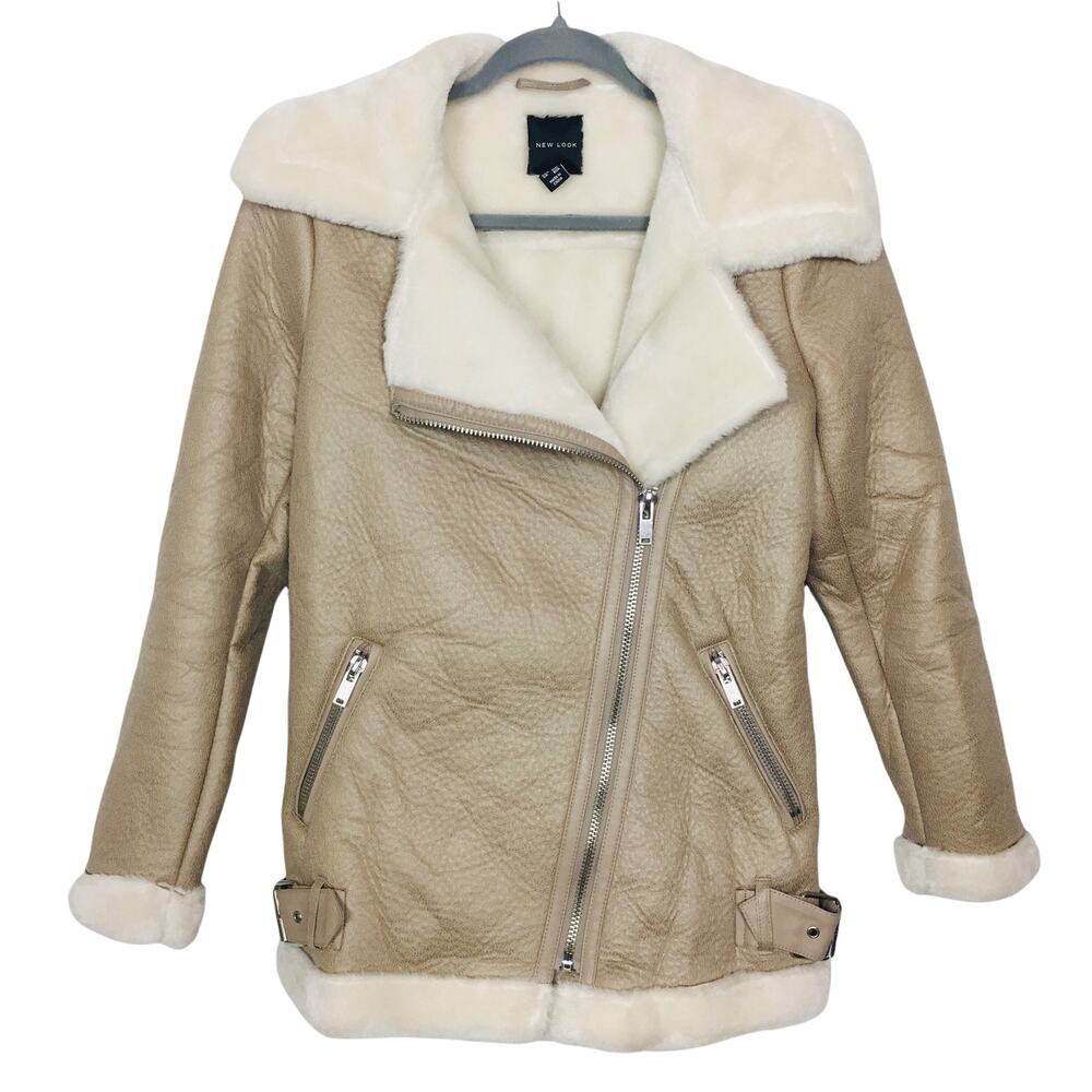 New Look Faux Leather Faux Fur Jacket size 2